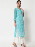 HAND EMBROIDERED CHIKANKARI GEORGETTE STRAIGHT KURTA WITH PLAZZO