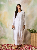 Muslin Chikankari kurta Set for Women- White