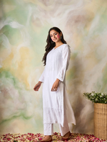 Muslin Chikankari kurta Set for Women- White