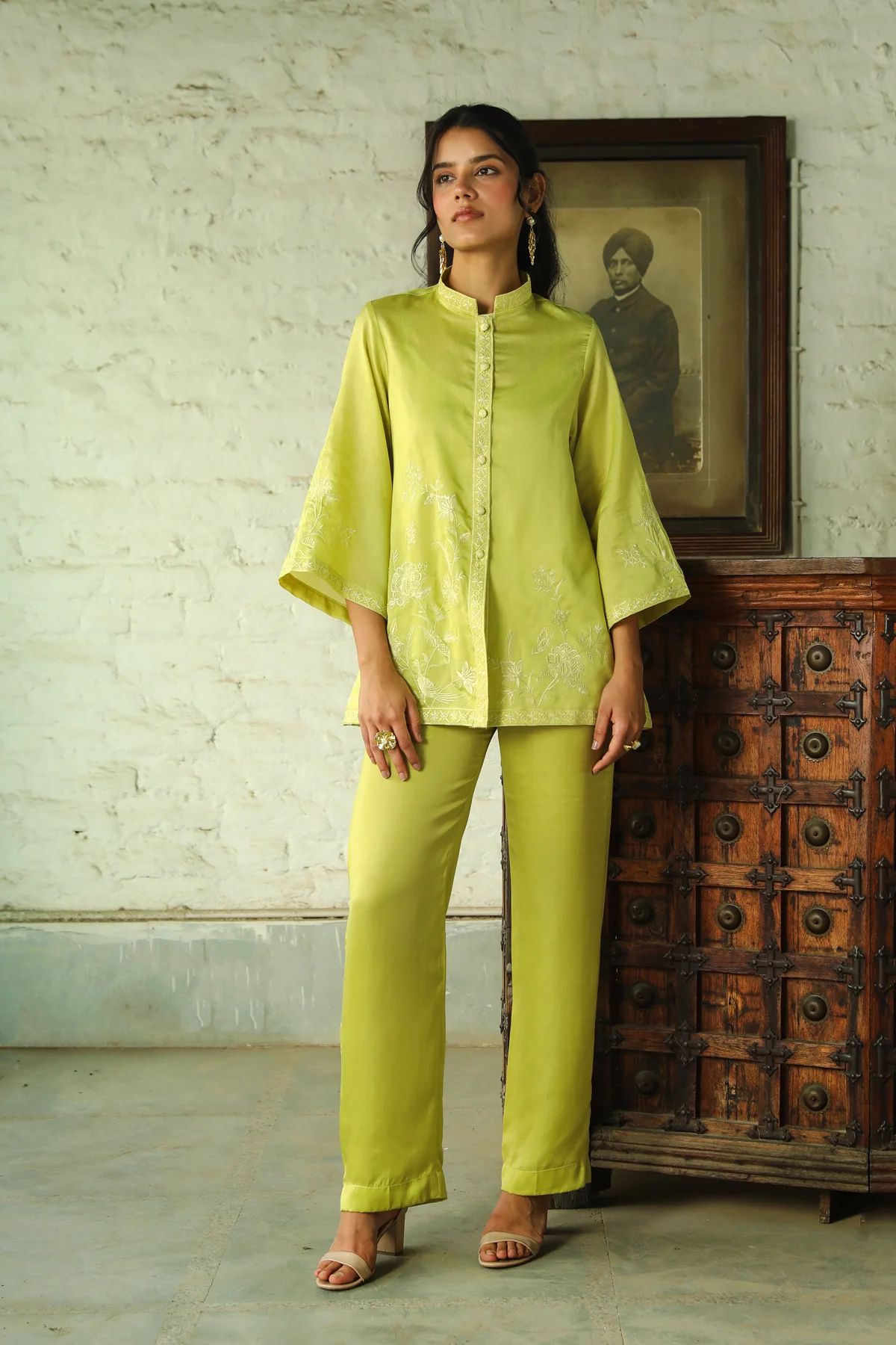 GREEN TONAL EMBROIDERED SET