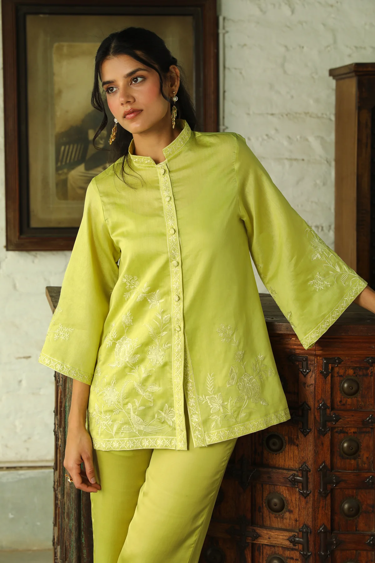 GREEN TONAL EMBROIDERED SET