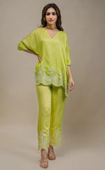 SEHER FLOWY LIME EMBROIDERED KAFTAN SET