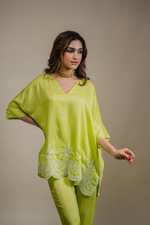 SEHER FLOWY LIME EMBROIDERED KAFTAN SET