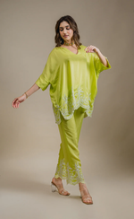 SEHER FLOWY LIME EMBROIDERED KAFTAN SET