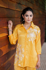 YELLOW FLORAL CHANDERI CO-ORD SET