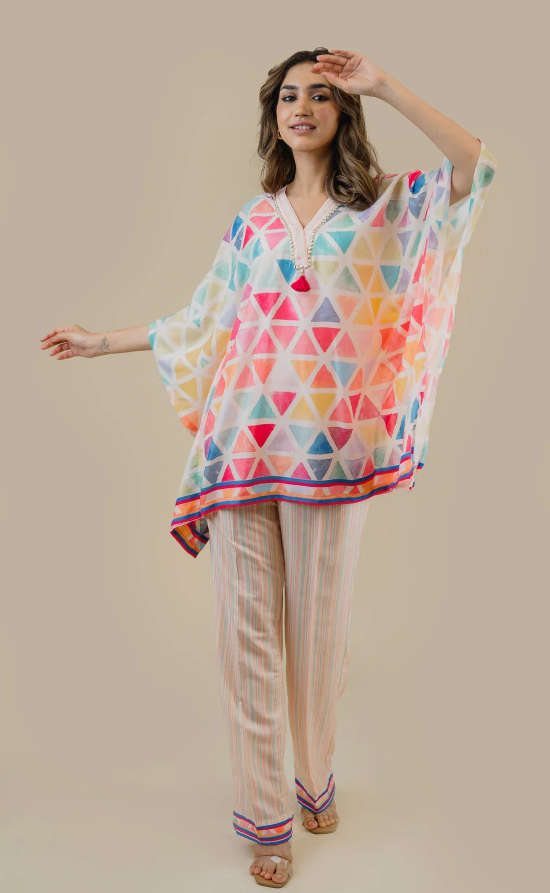 GEOMETRICAL PRINTED KAFTAN SET