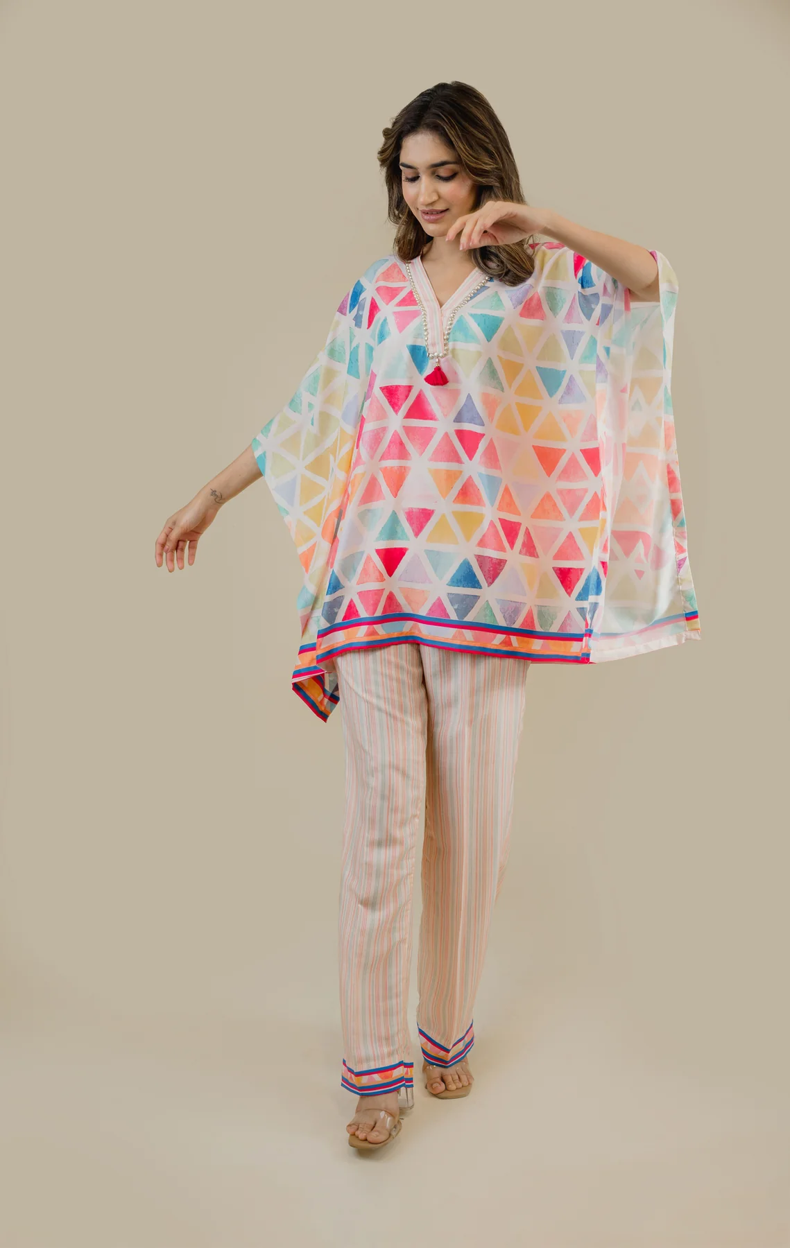 GEOMETRICAL PRINTED KAFTAN SET