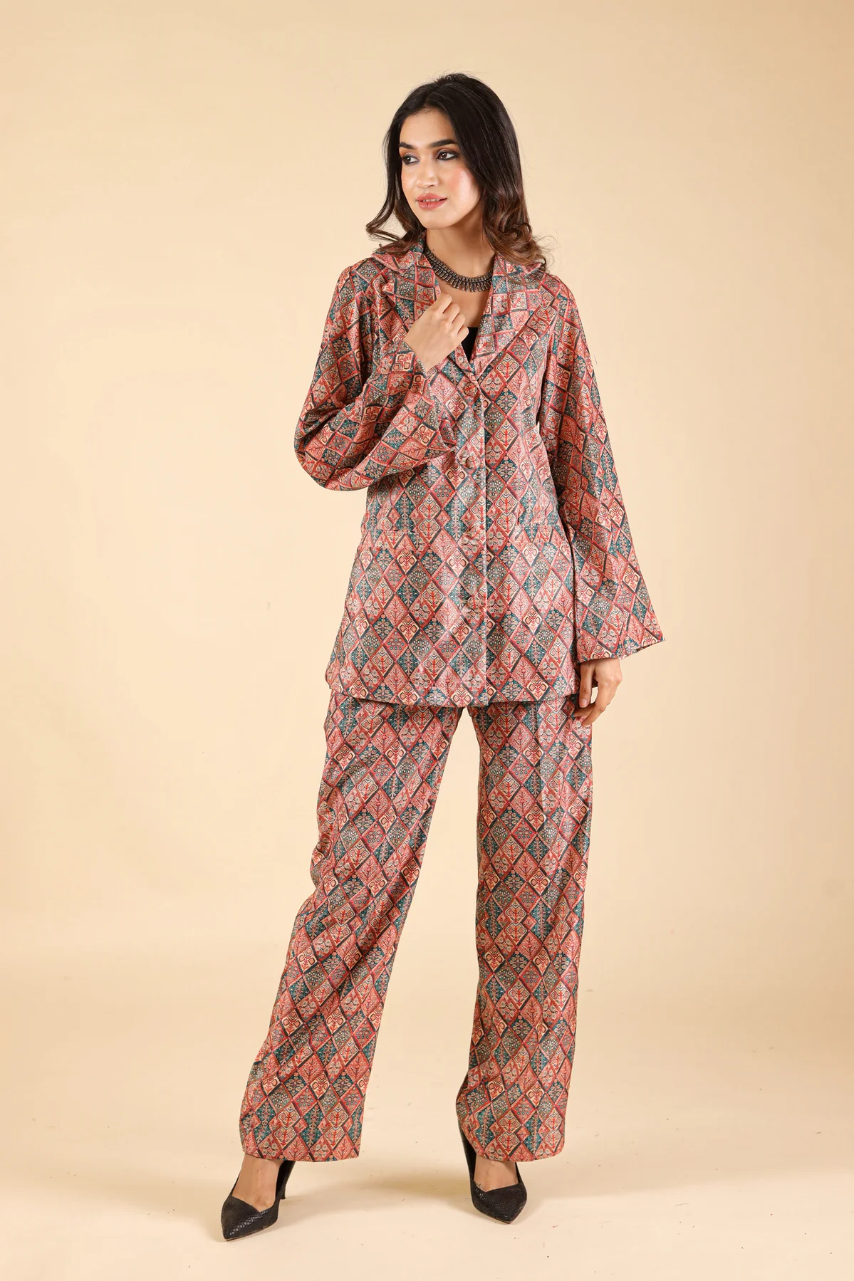 PRINTED VELVET COAT SET