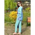 LEONA GORGEOUS KASHMIR WATER MARBLED PURE SILK TUNIC SET