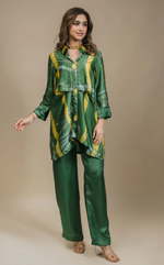 Green Yellow Tie and Die Co Ord Set For Women