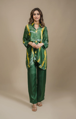 Green Yellow Tie and Die Co Ord Set For Women