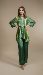 Green Yellow Tie and Die Co Ord Set For Women