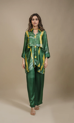 Green Yellow Tie and Die Co Ord Set For Women