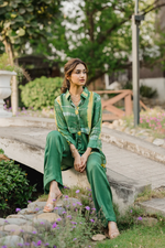 Green Yellow Tie and Die Co Ord Set For Women