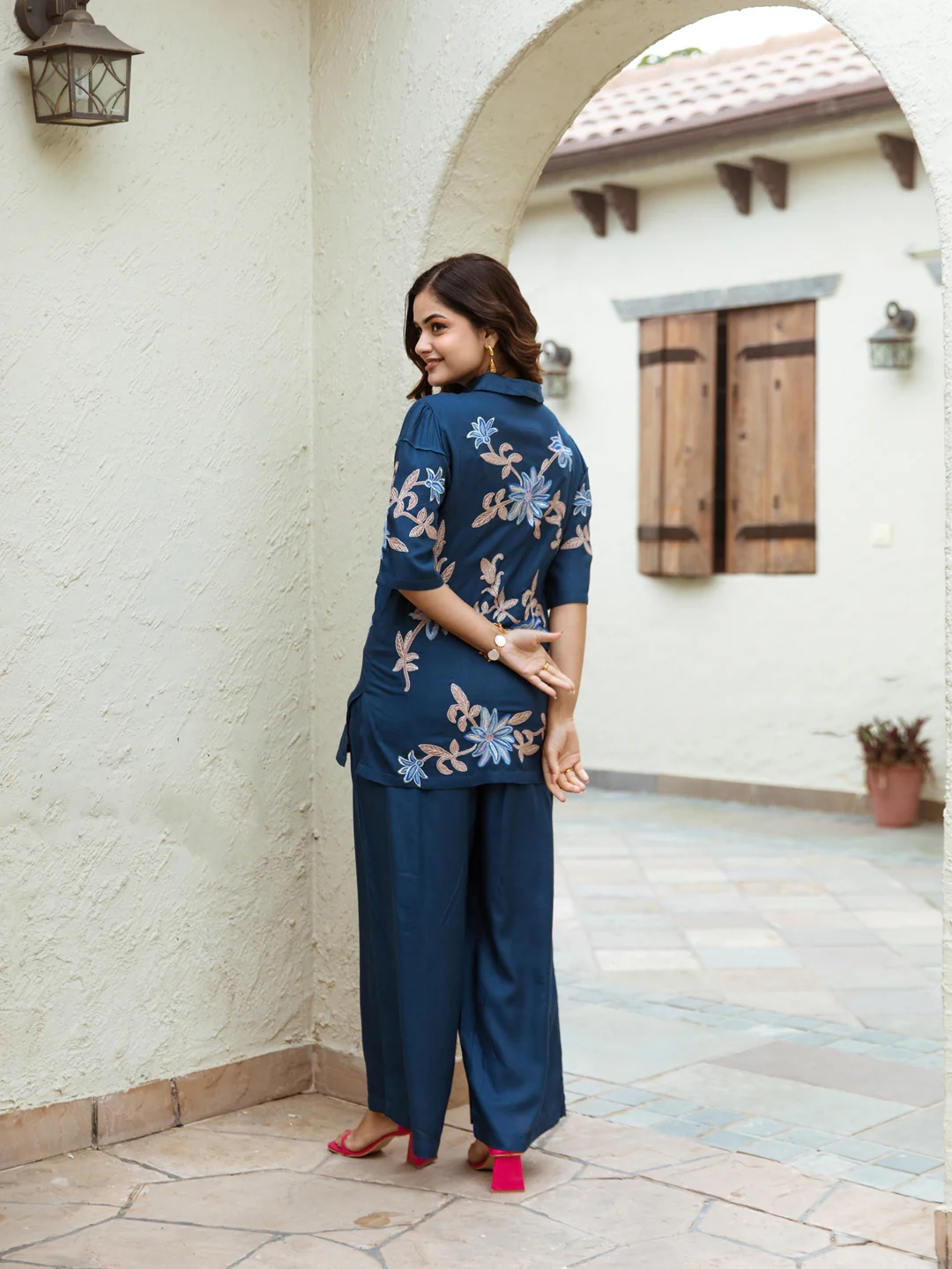 INDIGO EMBROIDERY COTTON CO-ORD SET