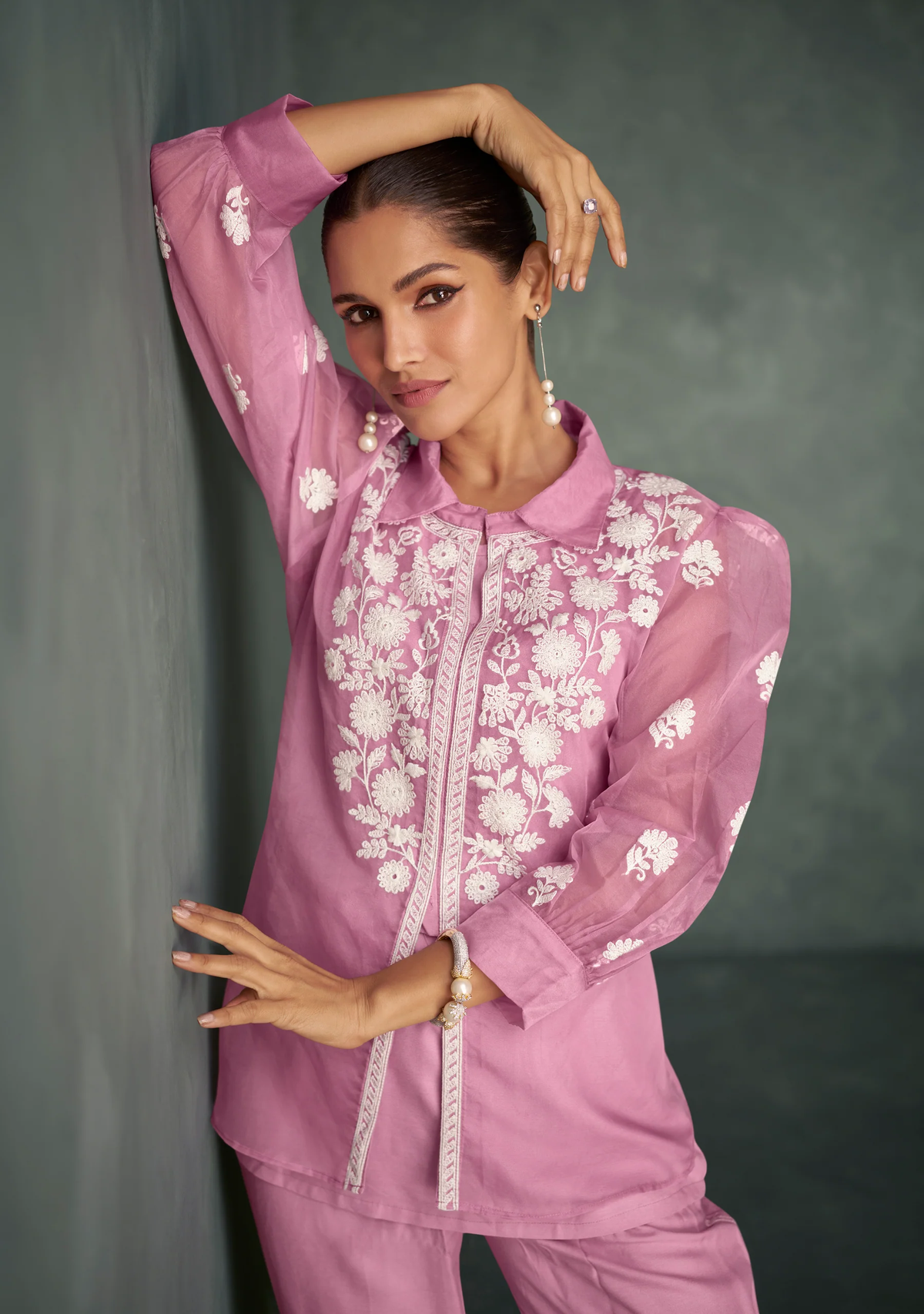 FLAMINGO EMBROIDERED 3 PC CO-ORD SET