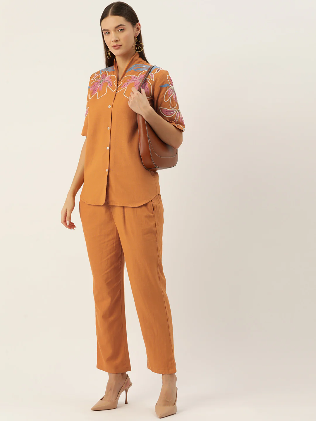 ORANGE EMBROIDERY COTTON CO-ORD SET