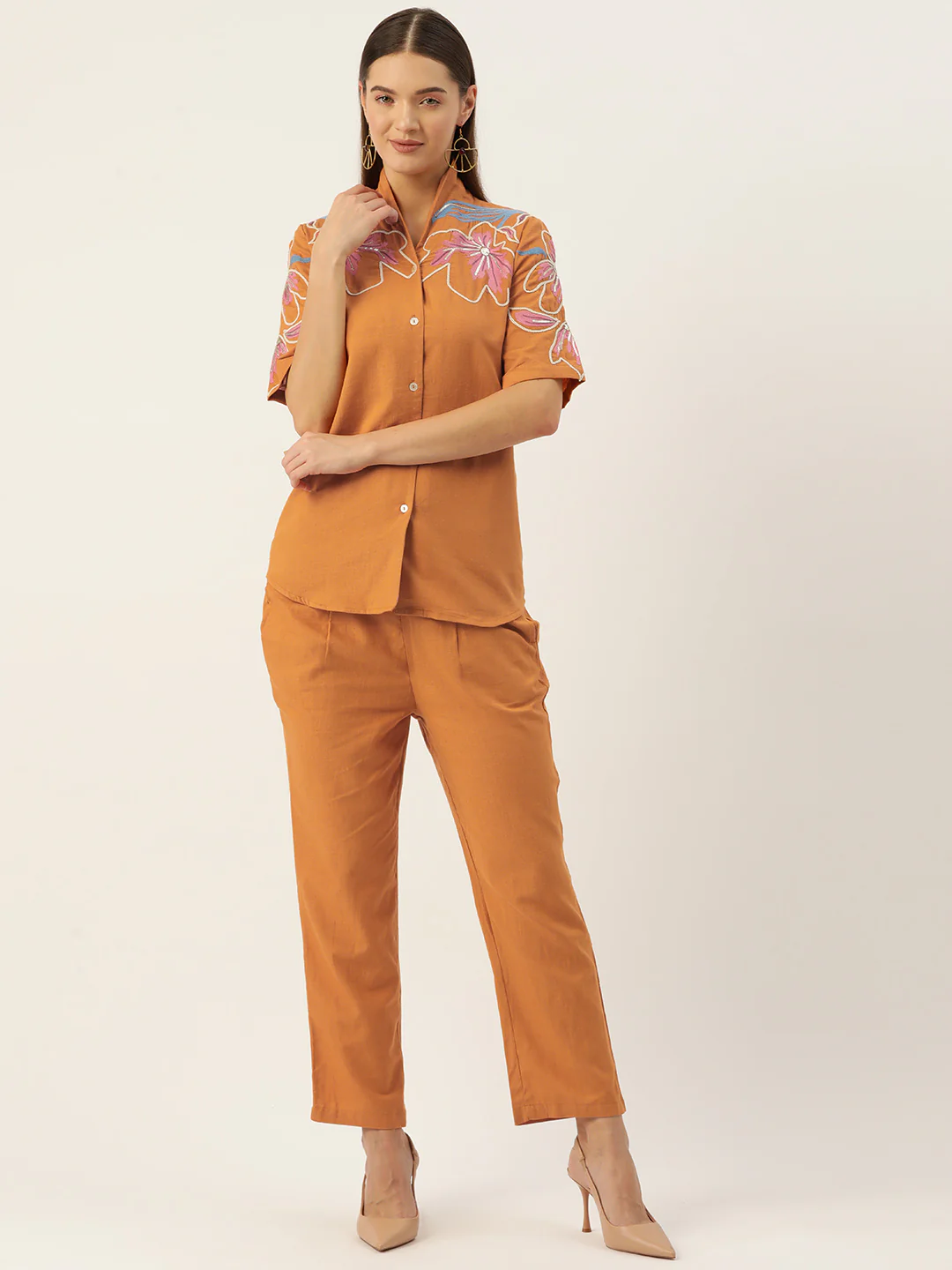 ORANGE EMBROIDERY COTTON CO-ORD SET