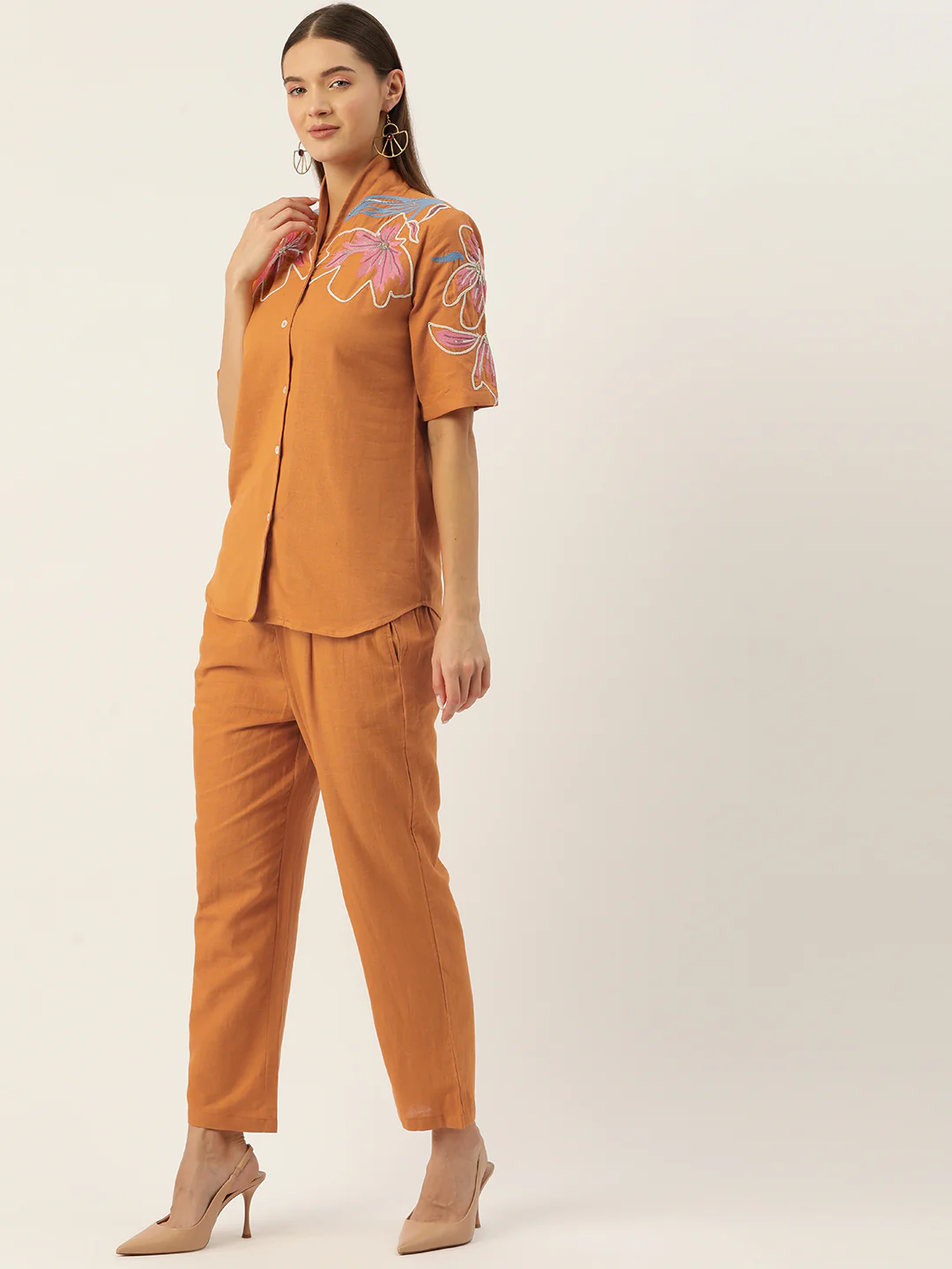 ORANGE EMBROIDERY COTTON CO-ORD SET