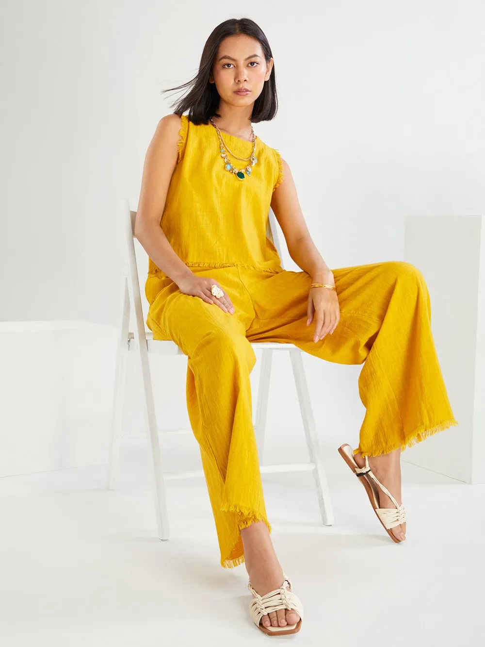 Yellow Cotton Slub Co-ord Set- Set of 2