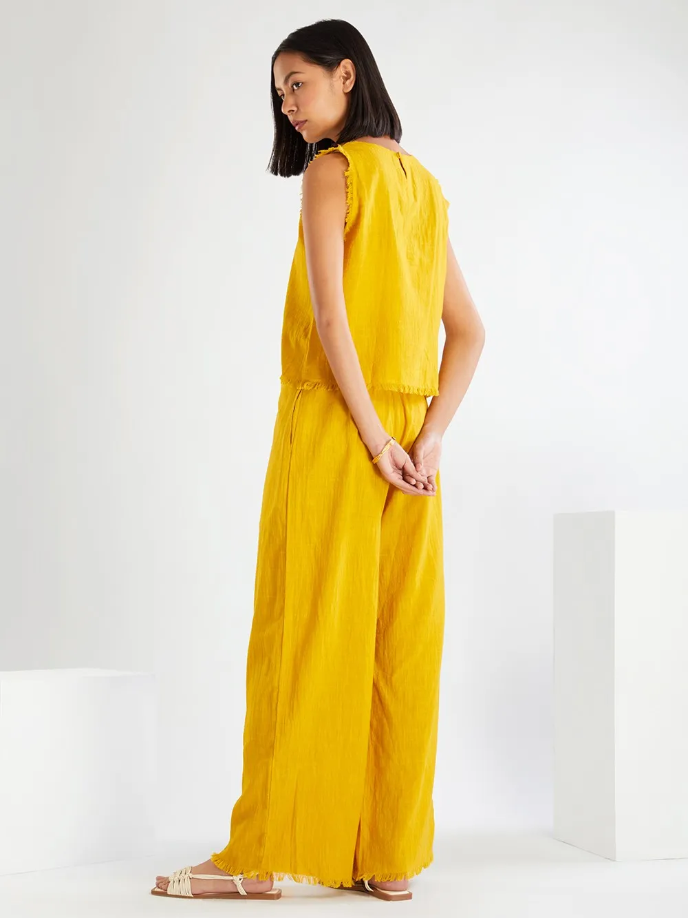 Yellow Cotton Slub Co-ord Set- Set of 2