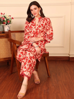 Red Peach Printed Cotton Co-ord Set- Set of 2