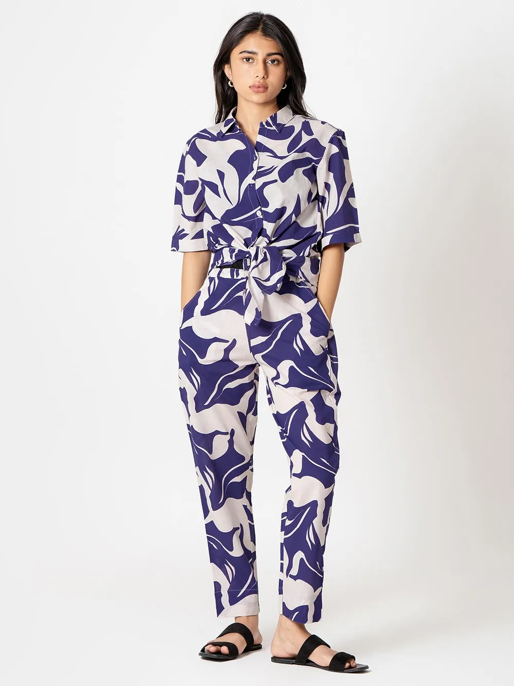 White Purple Printed Cotton Co-ord Set - Set of 2