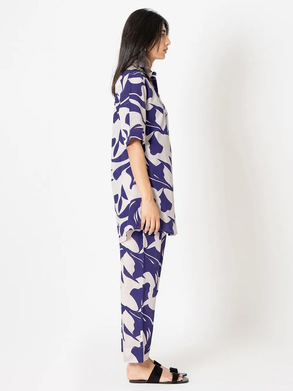 White Purple Printed Cotton Co-ord Set - Set of 2