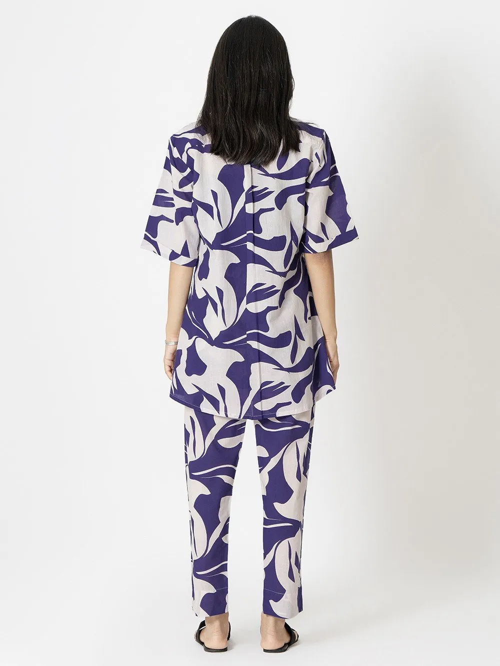 White Purple Printed Cotton Co-ord Set - Set of 2