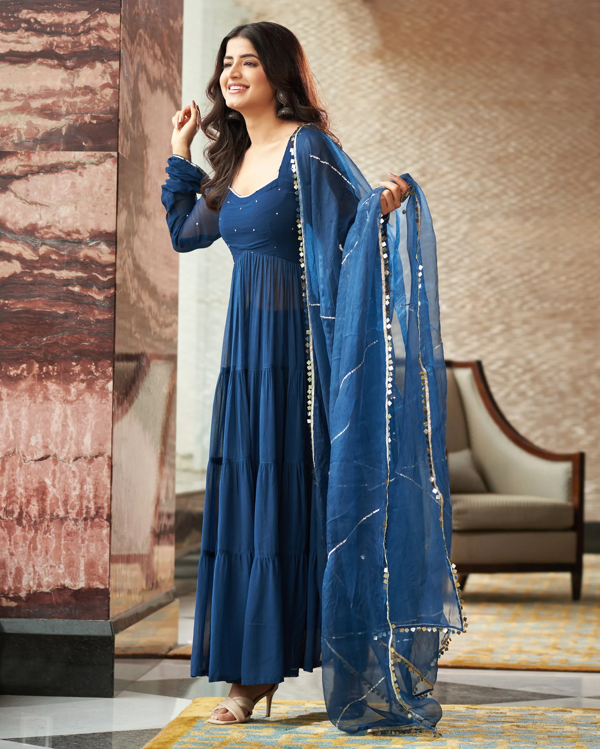 BLUE EMBROIDERED GEORGETTE SUIT SET