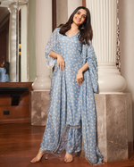 PASTEL BLUE BANDHANI SILK SUIT SET