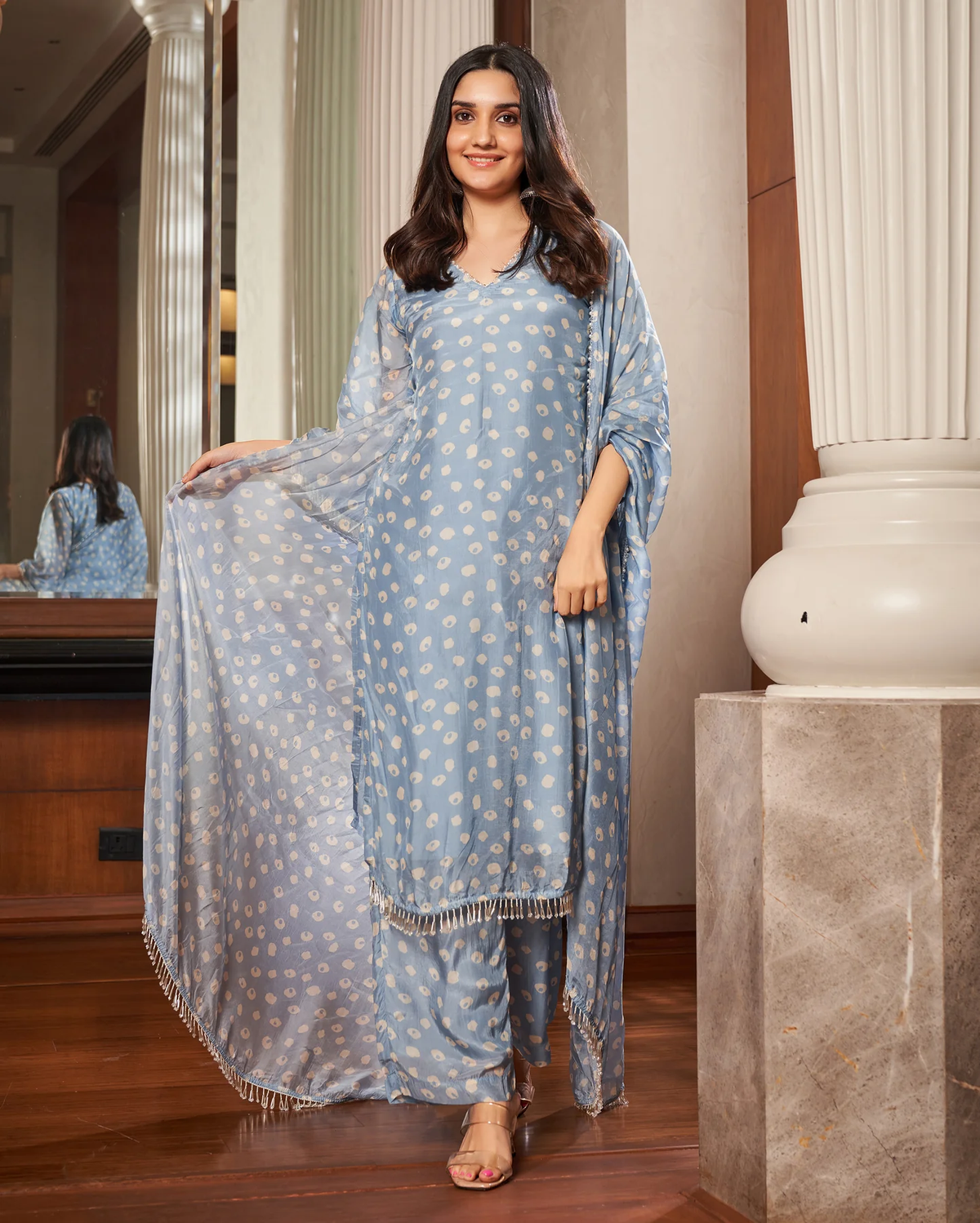 PASTEL BLUE BANDHANI SILK SUIT SET