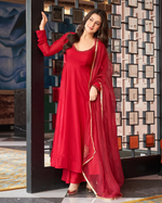 RED EMBROIDERED ANOKHA SUIT SET