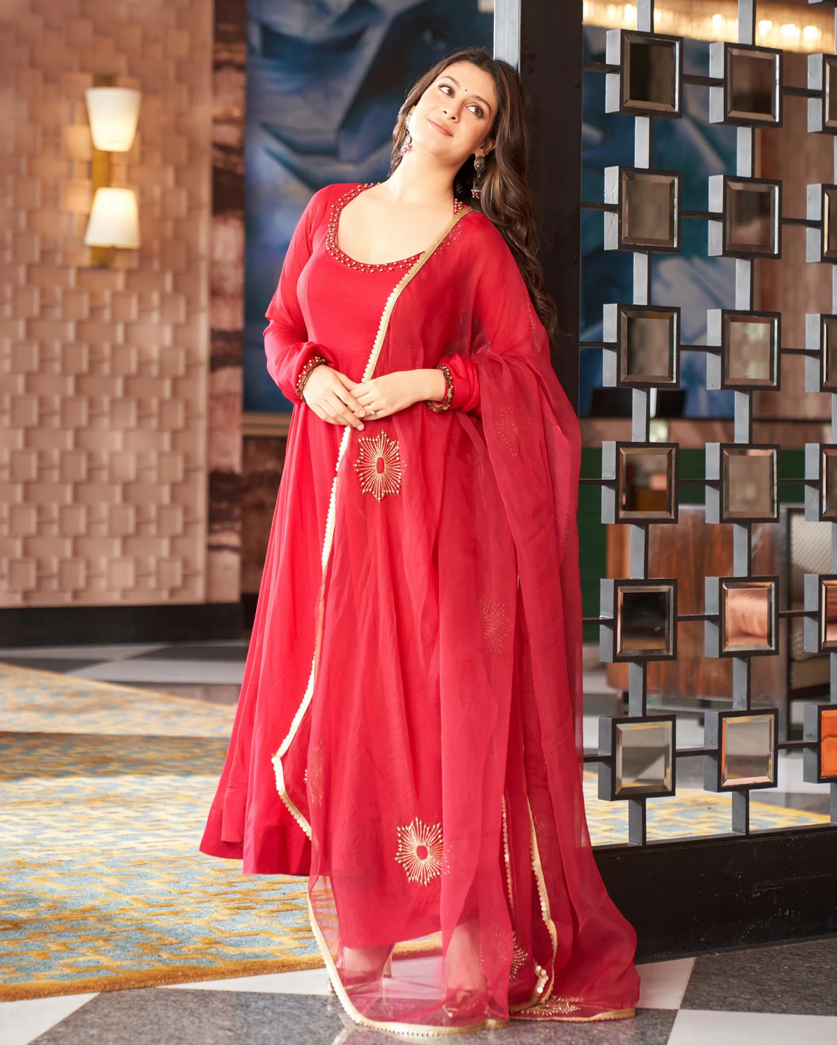 RED EMBROIDERED ANOKHA SUIT SET