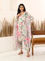 Pink Printed Cotton Kurta with Pants- Set of 2