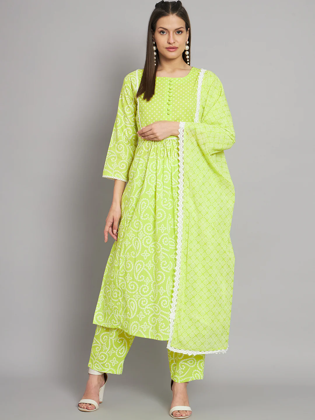 Women's Rayon Lemon A-Line Kurta Pant With Dupatta