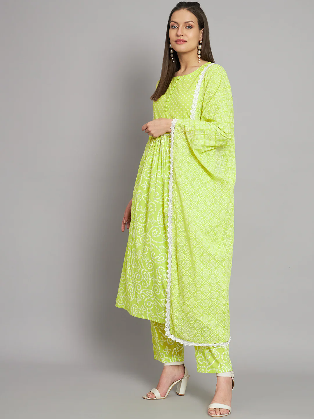 Women's Rayon Lemon A-Line Kurta Pant With Dupatta