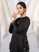 Black Mirror Work Cotton Silk Kurta with Sharara - Set of 2