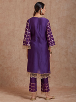 Purple Brocade Chanderi Kurta with Pants- Set of 3