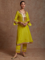 Yellow Gota Work Cotton Silk Kurta with Pants- Set of 2