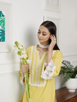 Yellow Cotton Lace Short Kurta with Palazzo - Set of 3