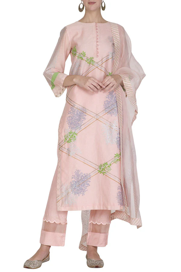 LIGHT PINK CHANDERI KURTA WITH PANTS