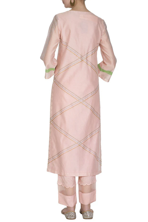 LIGHT PINK CHANDERI KURTA WITH PANTS