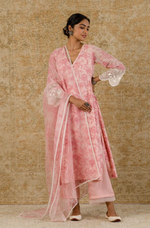 BLUSH PINK BLOCK PRINTED KOTA KURTA SET