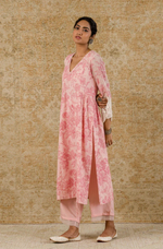 BLUSH PINK BLOCK PRINTED KOTA KURTA SET