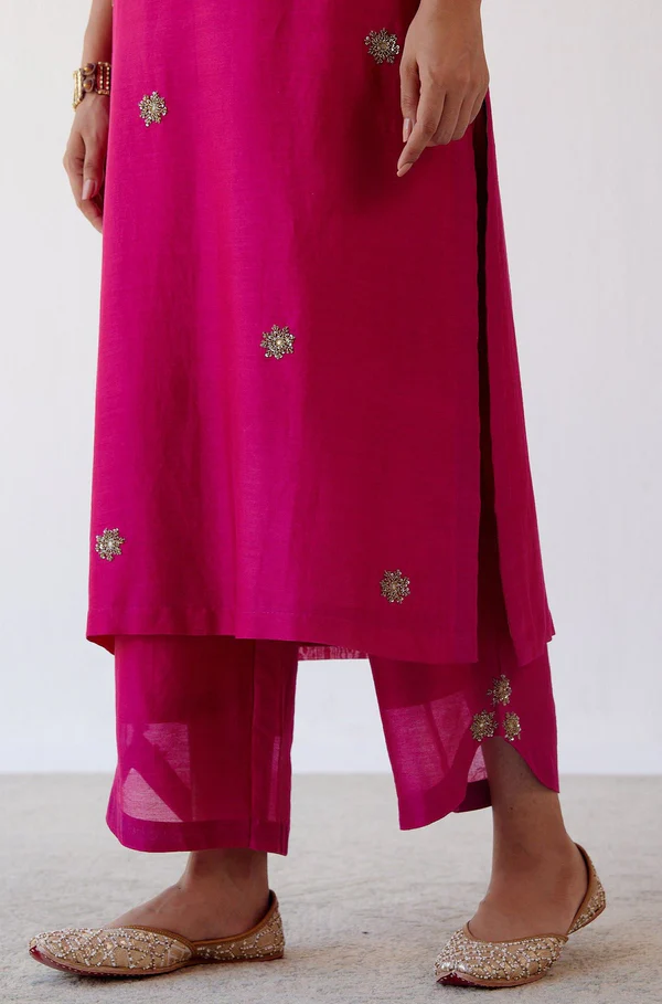 FUCHSIA HAND EMBROIDERED KURTA SET