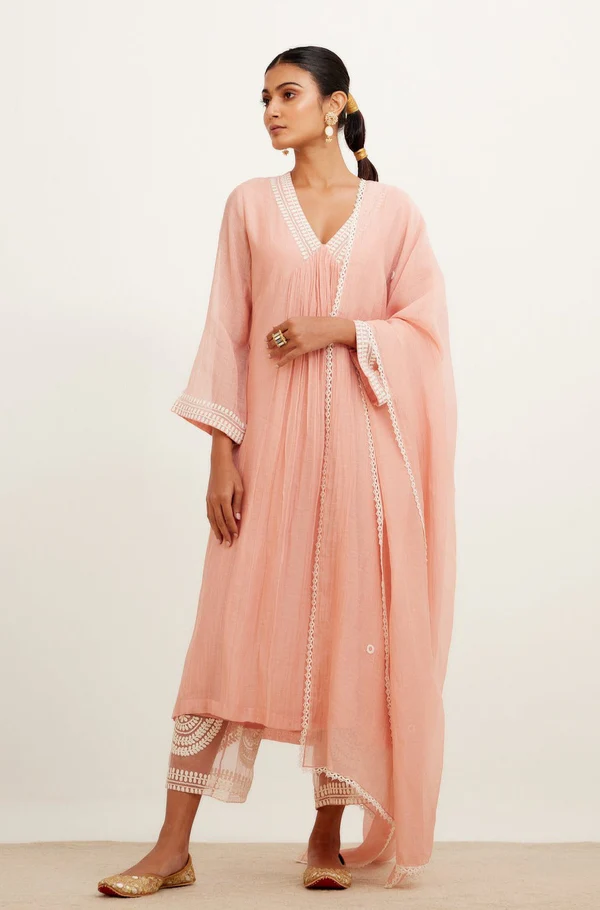 BLUSH PINK CHANDERI KURTA SET