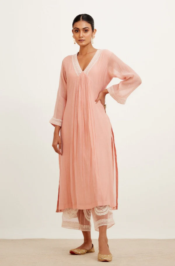 BLUSH PINK CHANDERI KURTA SET