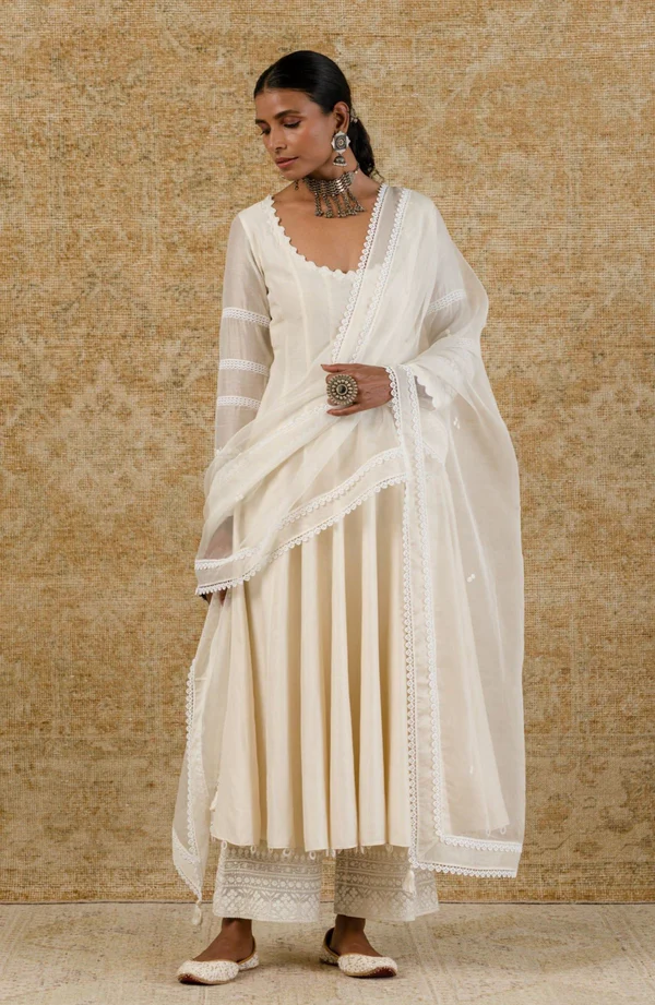 IVORY CHANDERI ANARKALI SET