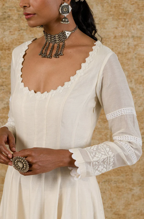 IVORY CHANDERI ANARKALI SET